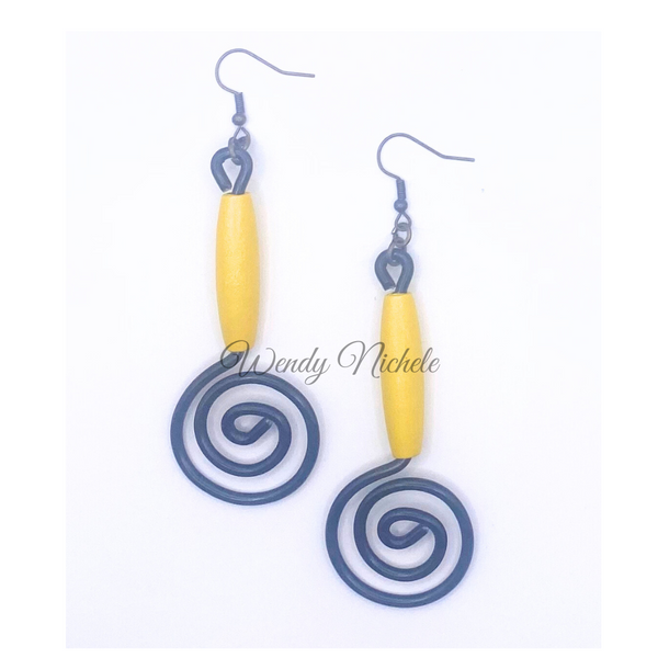 Desiree Earrings (Black w/ yellow long wood bead)