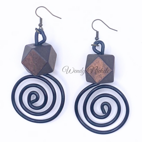 Desiree Earrings (Black w/wide brown bead)