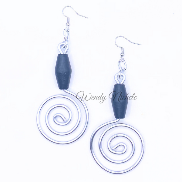 Desiree Earrings (Silver w/black wood bead)