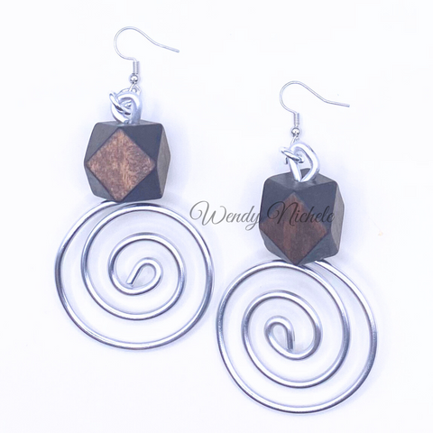 Desiree Earrings (Silver w/wide brown bead)