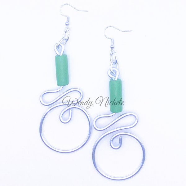 Nicole Earrings (Silver w/ green wood bead)