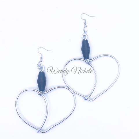 Love Earrings (Silver w/black wood bead)