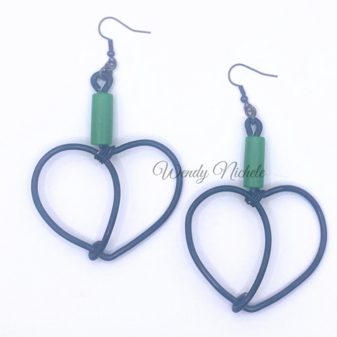 Love Earrings (green wood bead)