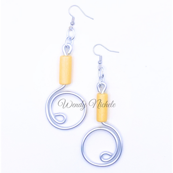 Oprah Earrings (Silver w/ yellow wood bead)