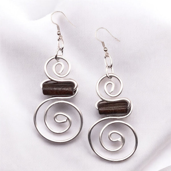 Hermion Earrings (Silver w/brown wood bead)