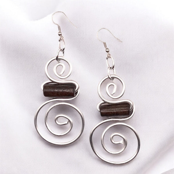 Hermion Earrings (Silver w/brown wood bead)
