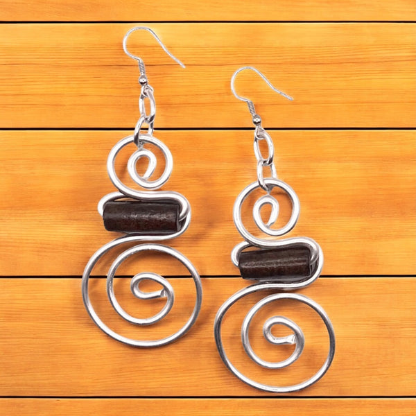 Hermion Earrings (Silver w/brown wood bead)