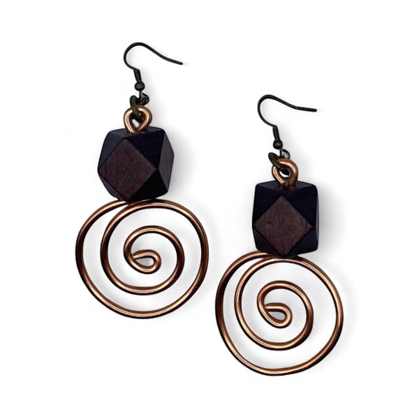 Desiree Earrings (Copper w/brown wide bead)