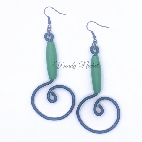 Stacee Earrings (Black w/ green long wood bead)