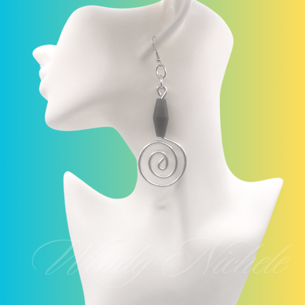 Desiree Earrings (Silver w/black wood bead)