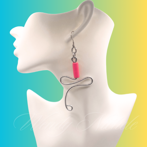 Peace Earrings (Silver w/ Pink Wood Bead)