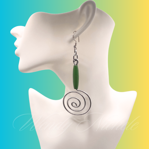 Desiree Earrings (Silver w/ green wood bead)
