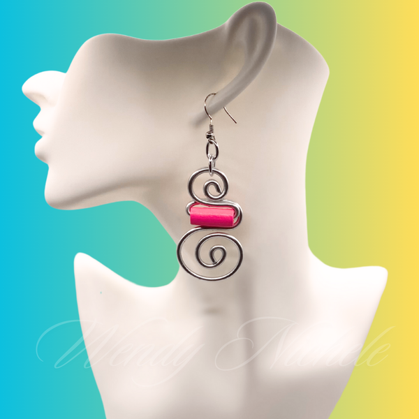 Hermion Earrings (Silver w/short pink bead)