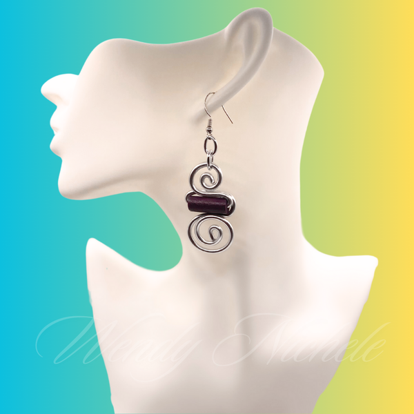 Hermion Earrings (Silver w/short purple bead)