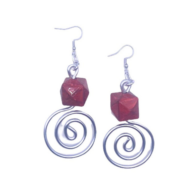 Desiree Earrings (Silver w/red bead)