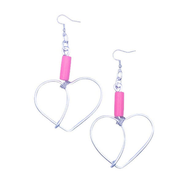 Love Earrings (pink wood bead)