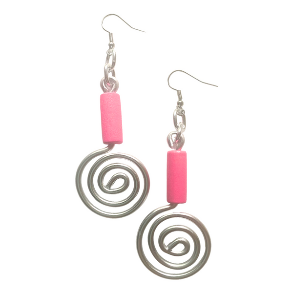 Desiree Earrings (Silver w/pink wood bead)