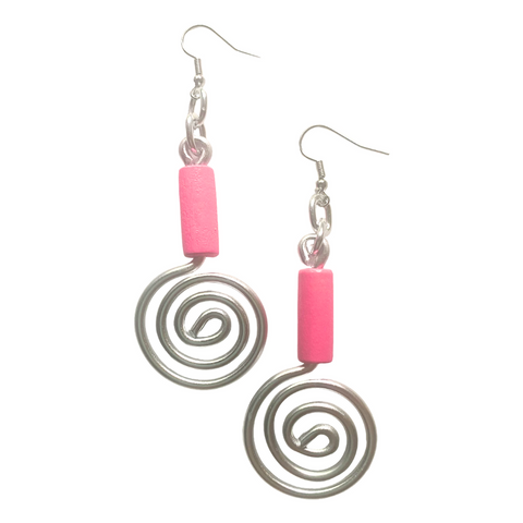Desiree Earrings (Silver w/pink wood bead)