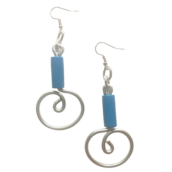 Stacee Earrings (Gold w/short blue wood bead)