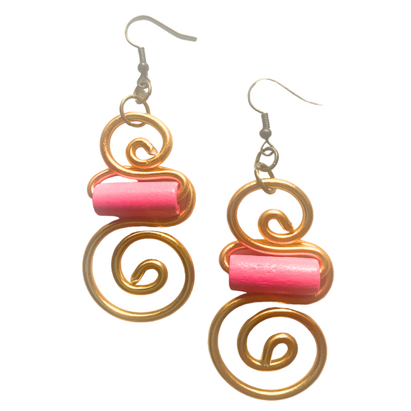 Hermion Earrings (Gold w/short pink bead)