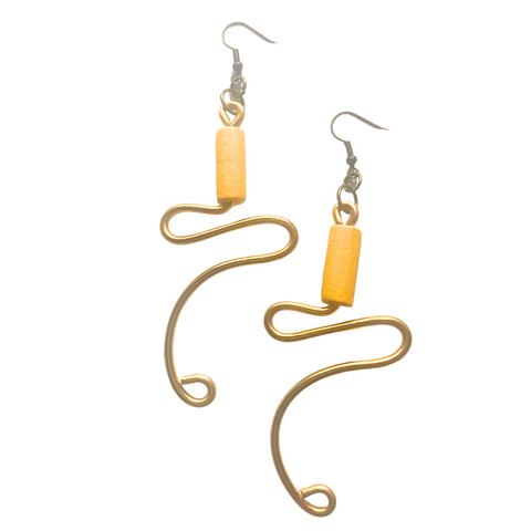 Peace Earrings (Gold w/ Yellow Wood Bead)