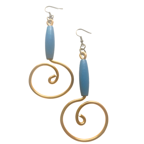 Stacee Earrings (Gold w/blue wood bead)