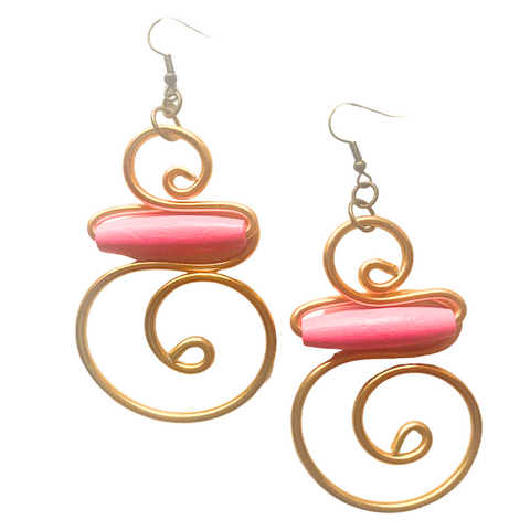 Hermion Earrings (Gold w Pink Wood Bead)