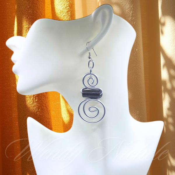 Hermion Earrings (Silver w/brown wood bead)