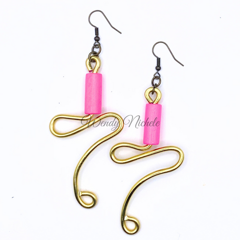 Peace Earrings (Gold w/ Pink Wood Bead)