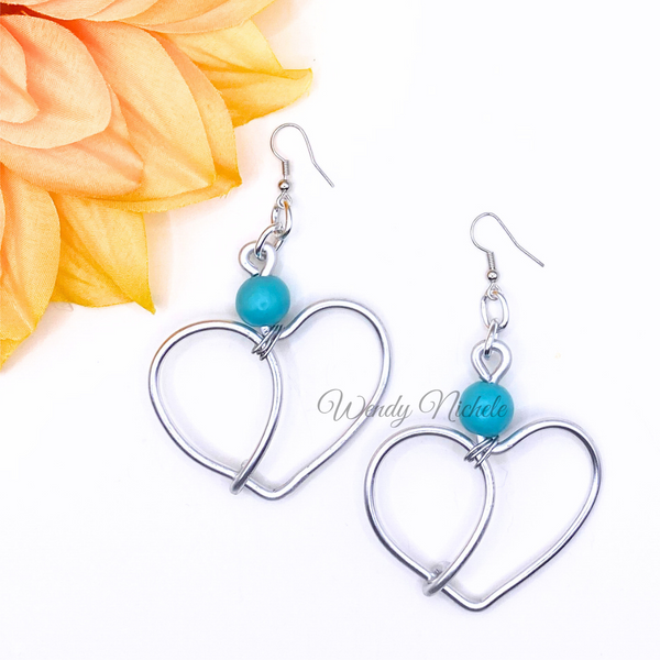 Love Earrings (Silver w/turquoise bead)