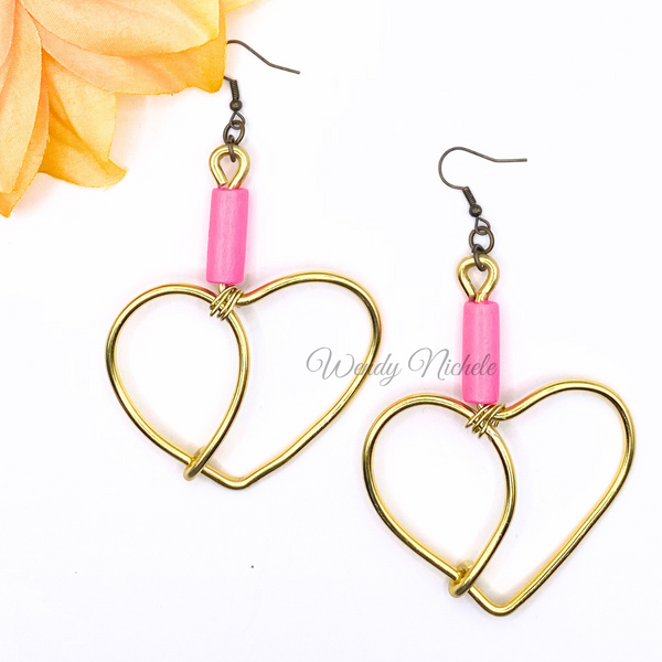 Love Earrings (Gold w/pink bead)