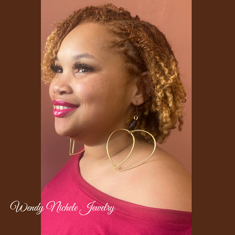 Love Earrings (Gold w/black wood bead)