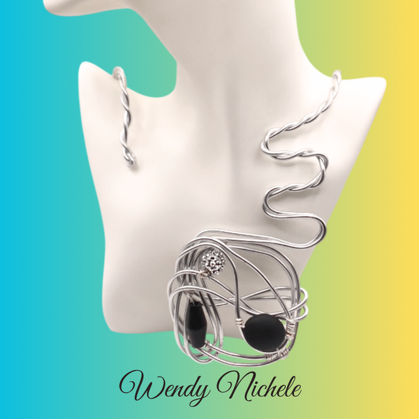 Abstract Choker w/stones (Silver)