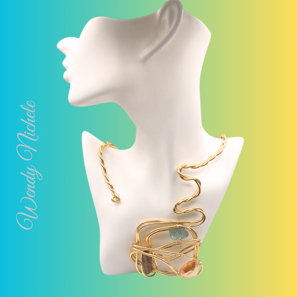 Abstract Choker w/stones (Gold)