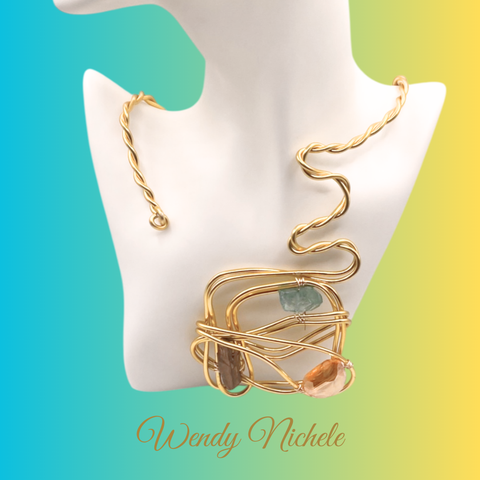 Abstract Choker w/stones (Gold)