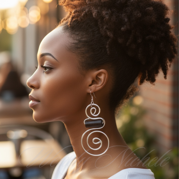 Hermion Earrings (Silver w/brown wood bead)