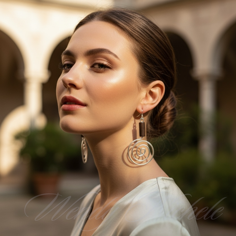 Desiree Earrings (Silver w/ brown wood bead)