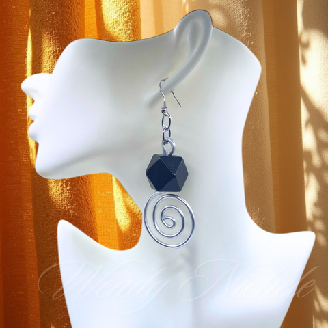 Desiree Earrings (Silver w/wide black bead)