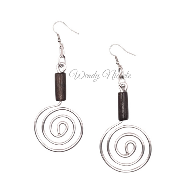 Desiree Earrings (Silver w/ brown wood bead)