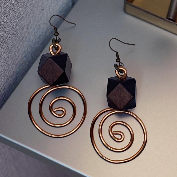 Desiree Earrings (Copper w/brown wide bead)