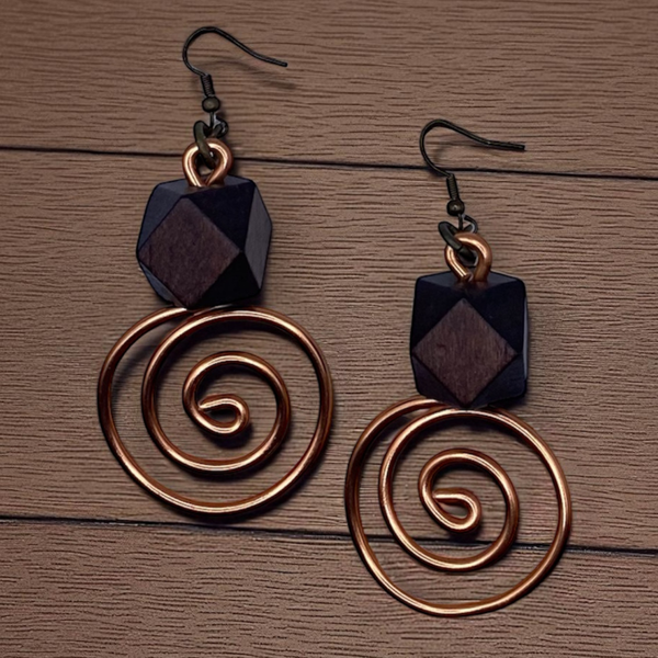 Desiree Earrings (Copper w/brown wide bead)