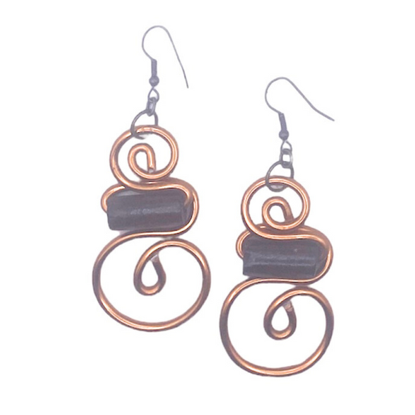 Hermion Earrings (Copper w/ brown wood bead)