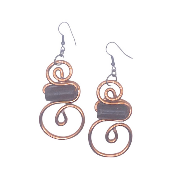 Hermion Earrings (Copper w/ brown wood bead)