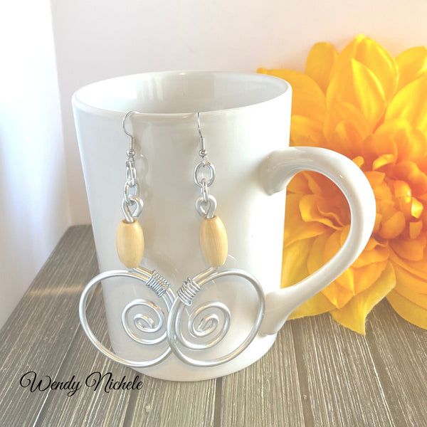 Aimee Earrings (Silver w tan wooden bead)