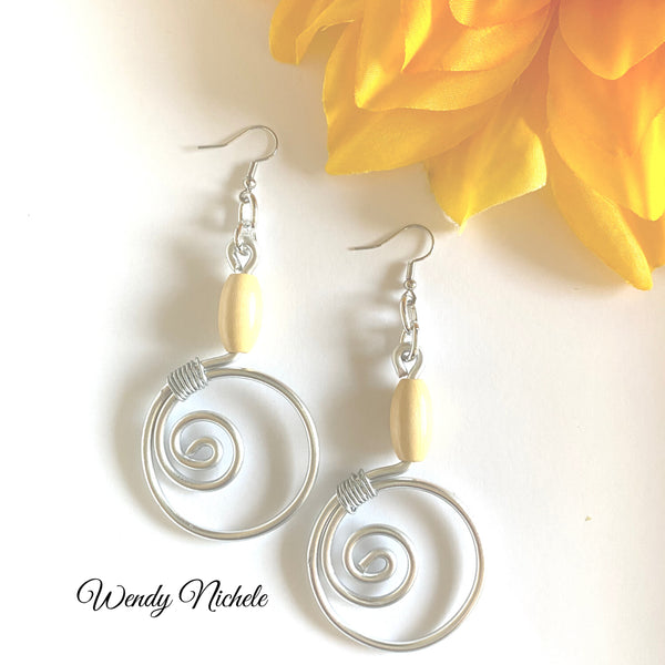 Aimee Earrings (Silver w tan wooden bead)