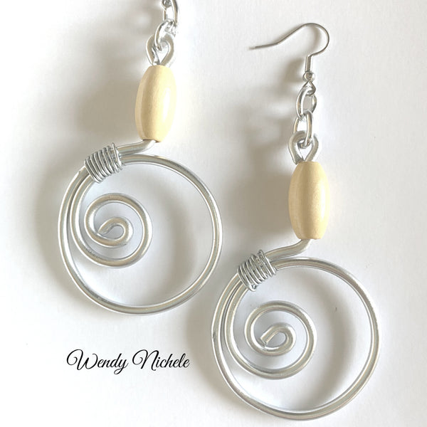 Aimee Earrings (Silver w tan wooden bead)