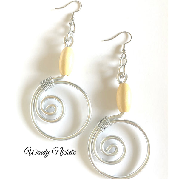 Aimee Earrings (Silver w tan wooden bead)