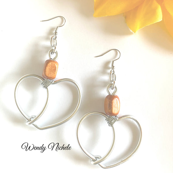 Love Earrings (Silver w burnt orange wood bead)