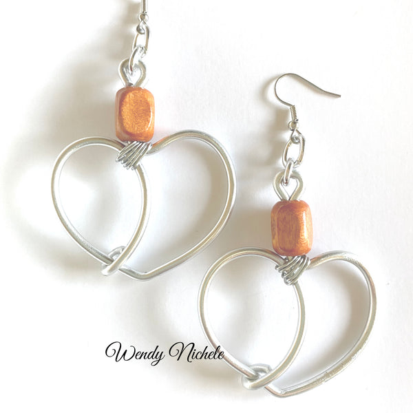 Love Earrings (Silver w burnt orange wood bead)