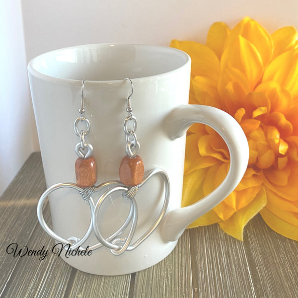 Love Earrings (Silver w burnt orange wood bead)
